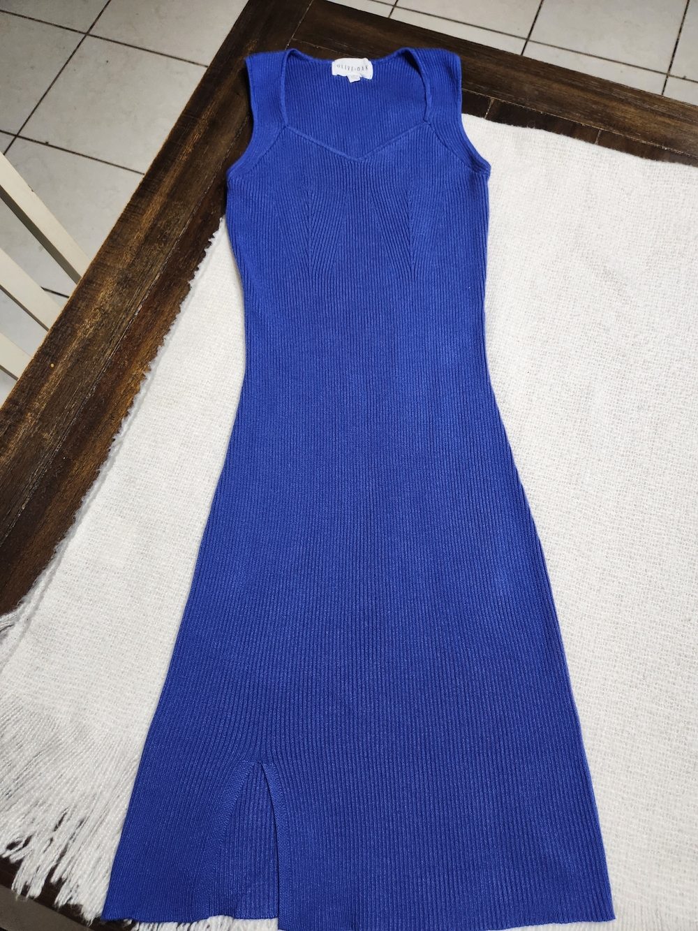 Sleeveless Rib Knit Midi Dress - Blue Size M